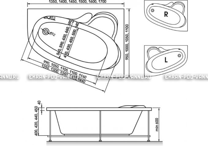 Акриловая ванна Relisan Ariadna 170x110 – купить по цене 27800 руб. в интернет-магазине в городе Волгоград картинка 3