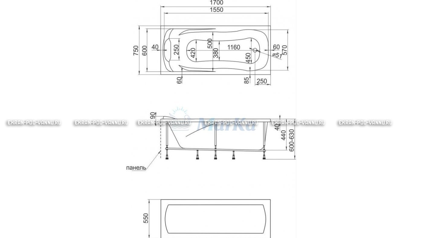 Акриловая ванна 1MarKa Calypso 170x75 – купить по цене 13950 руб. в интернет-магазине в городе Волгоград картинка 22