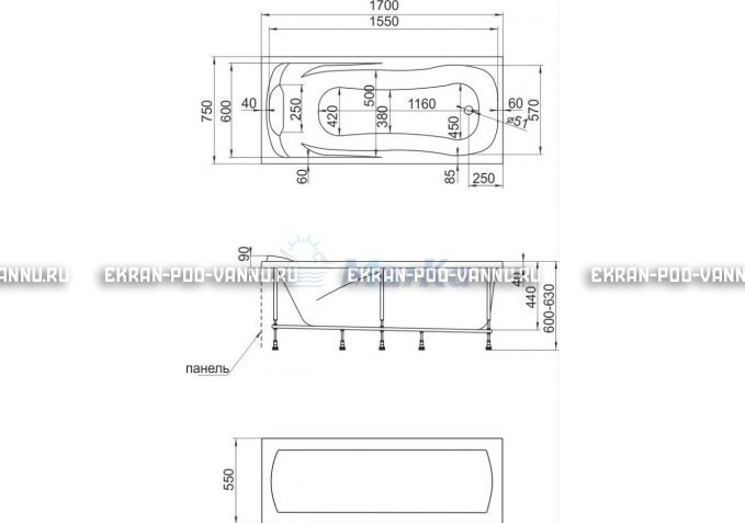 Акриловая ванна 1MarKa Calypso 170x75 – купить по цене 13950 руб. в интернет-магазине в городе Волгоград картинка 7