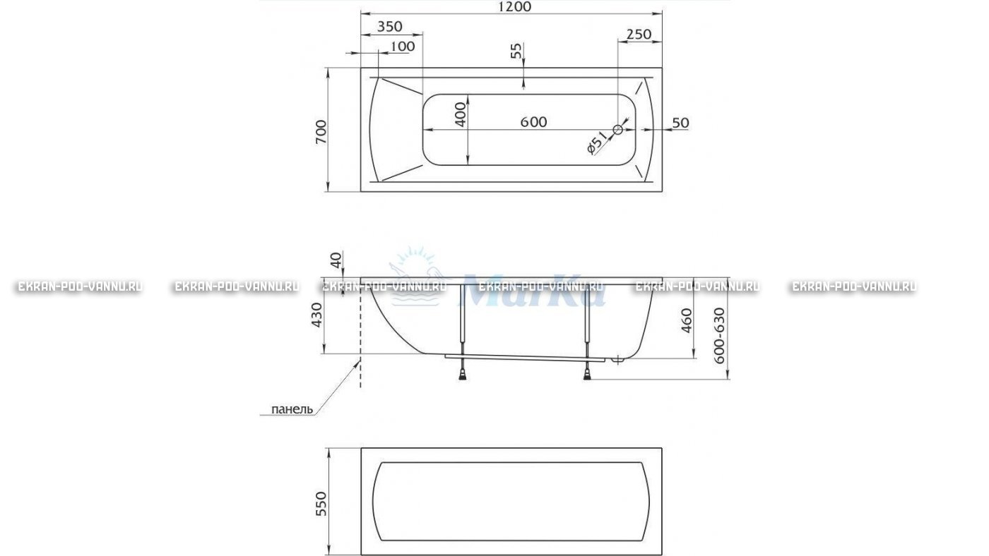Акриловая ванна 1MarKa Modern 120x70 – купить по цене 7600 руб. в интернет-магазине в городе Волгоград картинка 13