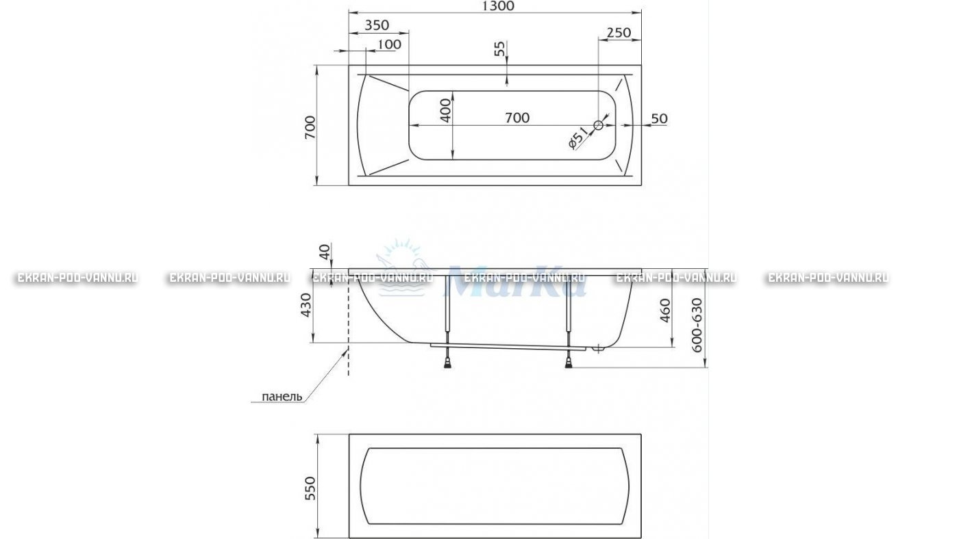 Акриловая ванна 1MarKa Modern 130x70 – купить по цене 8620 руб. в интернет-магазине в городе Волгоград картинка 16