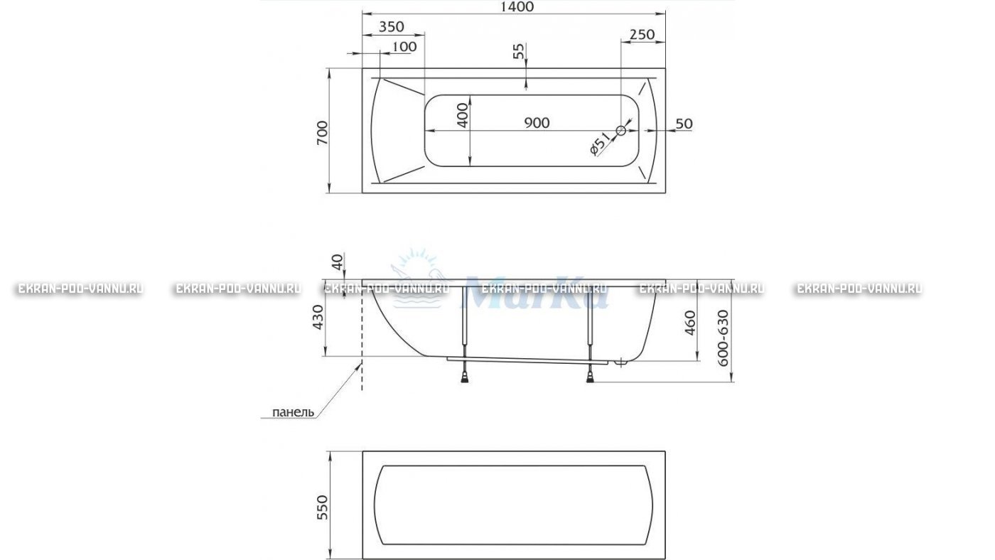 Акриловая ванна 1MarKa Modern 140x70 – купить по цене 8910 руб. в интернет-магазине в городе Волгоград картинка 16