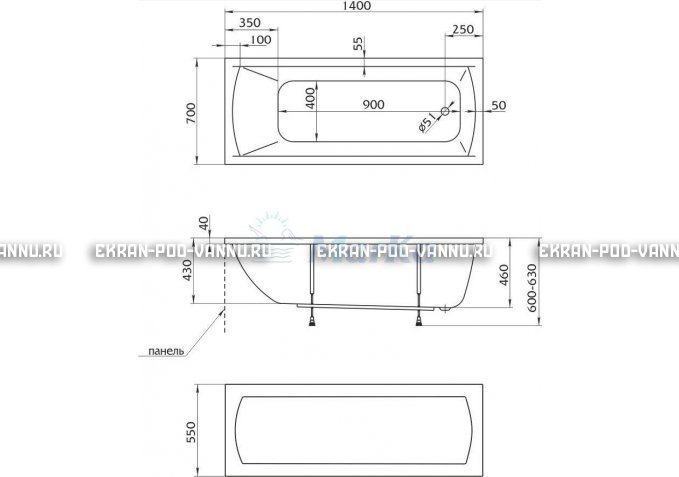 Акриловая ванна 1MarKa Modern 140x70 – купить по цене 8910 руб. в интернет-магазине в городе Волгоград картинка 5