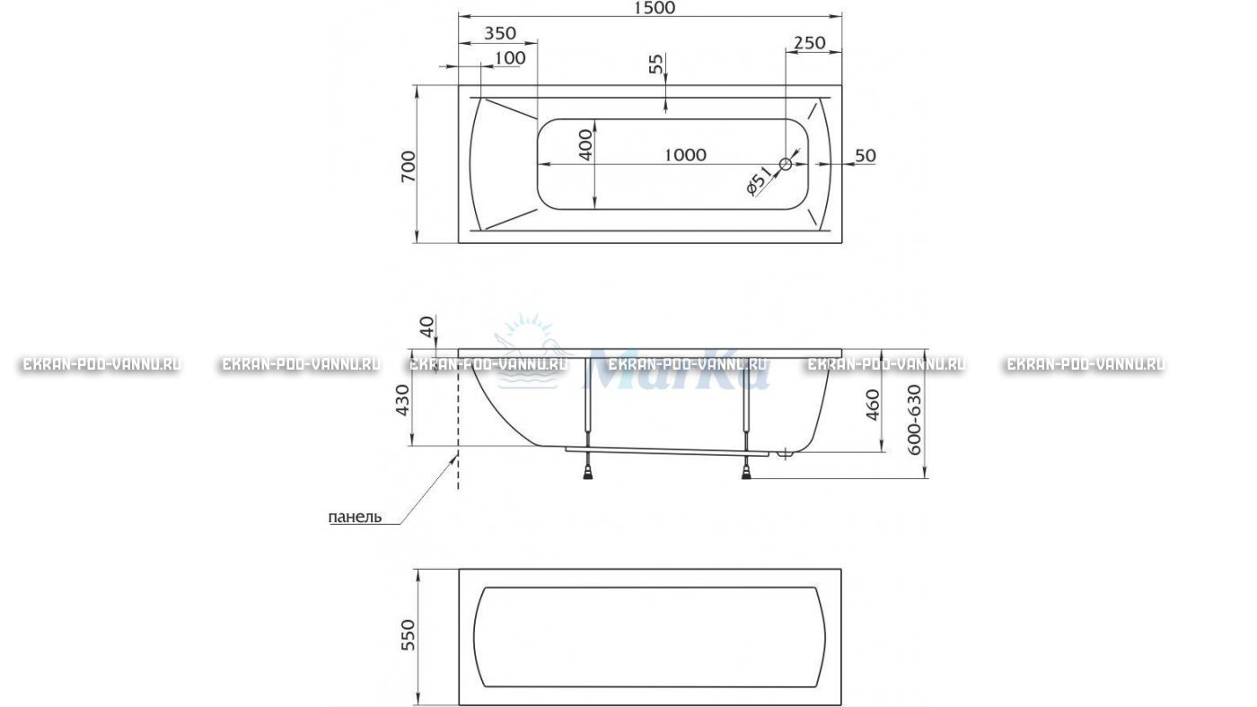 Акриловая ванна 1MarKa Modern 150x70 – купить по цене 9210 руб. в интернет-магазине в городе Волгоград картинка 13