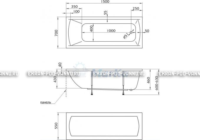 Акриловая ванна 1MarKa Modern 150x70 – купить по цене 9210 руб. в интернет-магазине в городе Волгоград картинка 4