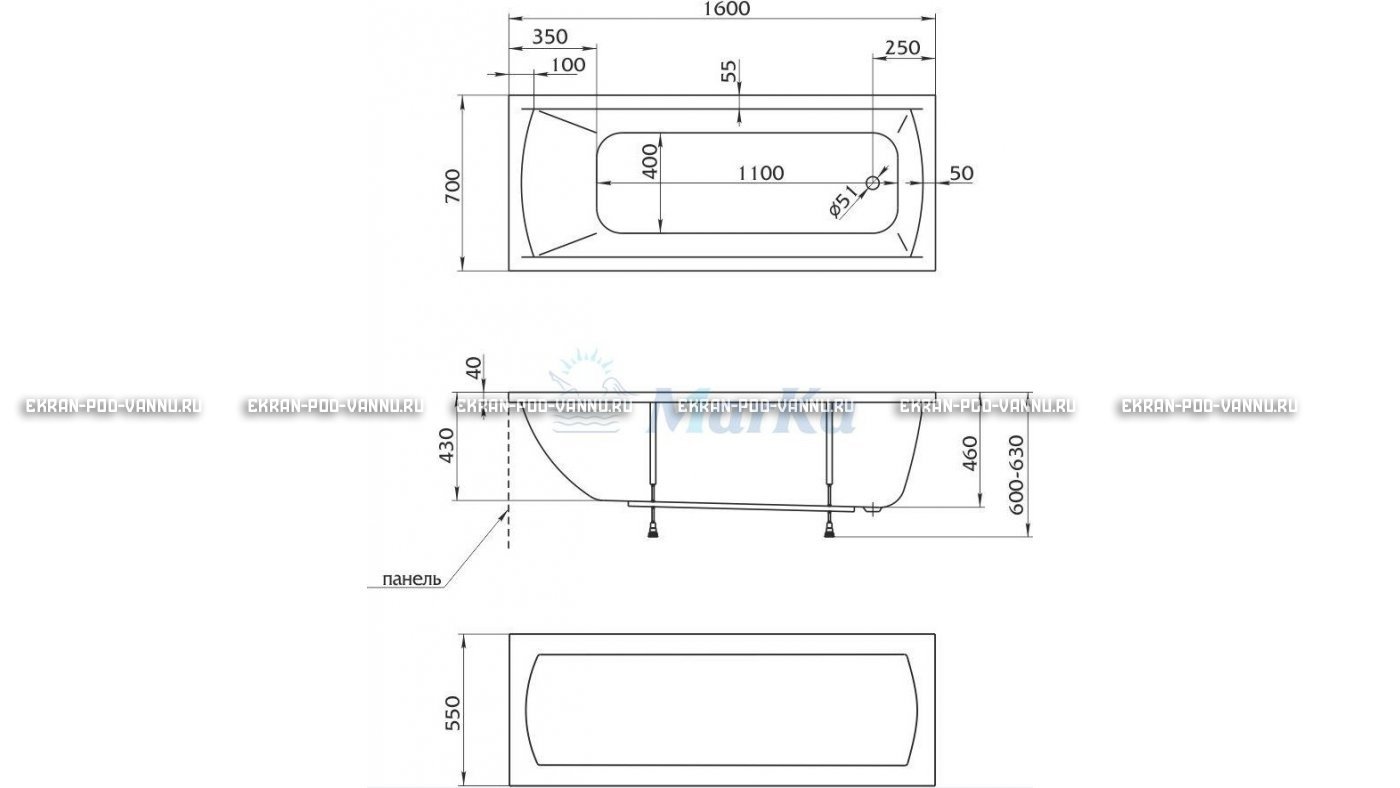 Акриловая ванна 1MarKa Modern 160x70 – купить по цене 9410 руб. в интернет-магазине в городе Волгоград картинка 16
