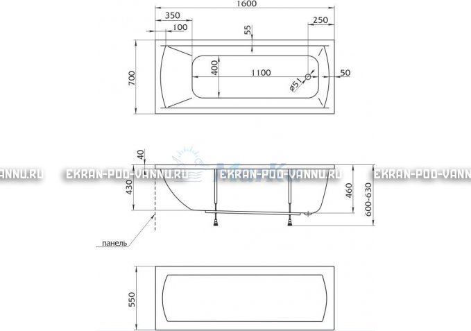 Акриловая ванна 1MarKa Modern 160x70 – купить по цене 9410 руб. в интернет-магазине в городе Волгоград картинка 5