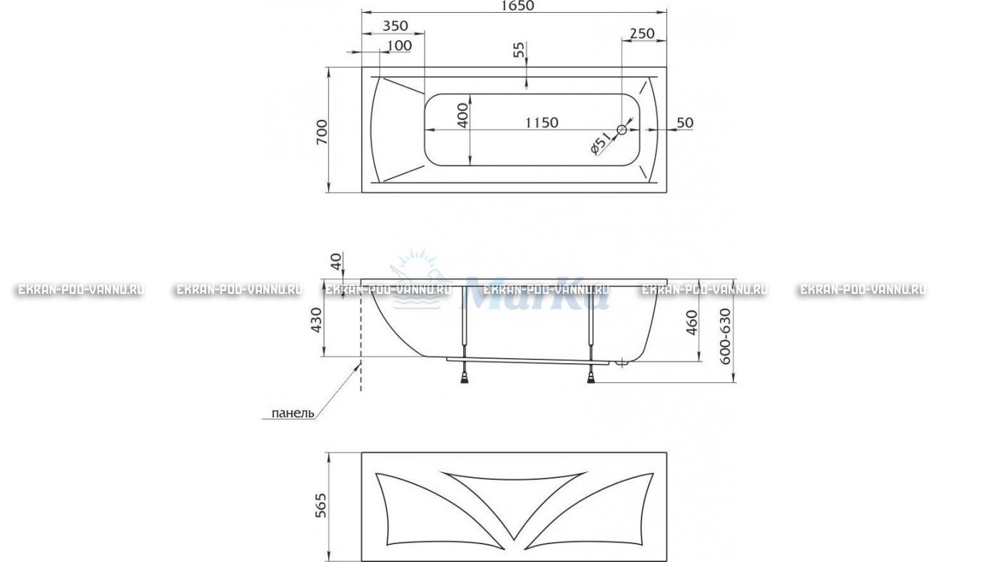 Акриловая ванна 1MarKa Modern 165x70 – купить по цене 9810 руб. в интернет-магазине в городе Волгоград картинка 16