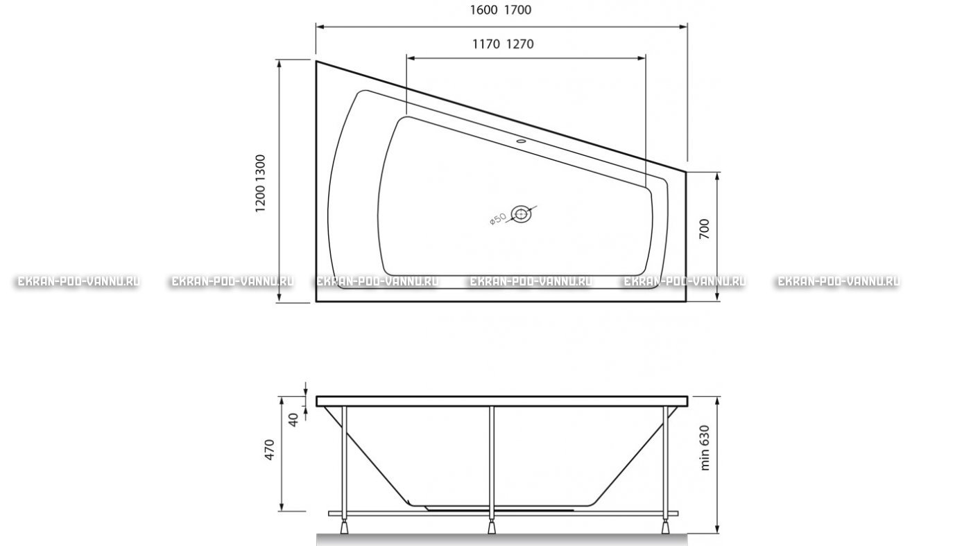 Акриловая ванна Vayer Trinitiy 170x130 – купить по цене 32590 руб. в интернет-магазине в городе Волгоград картинка 13